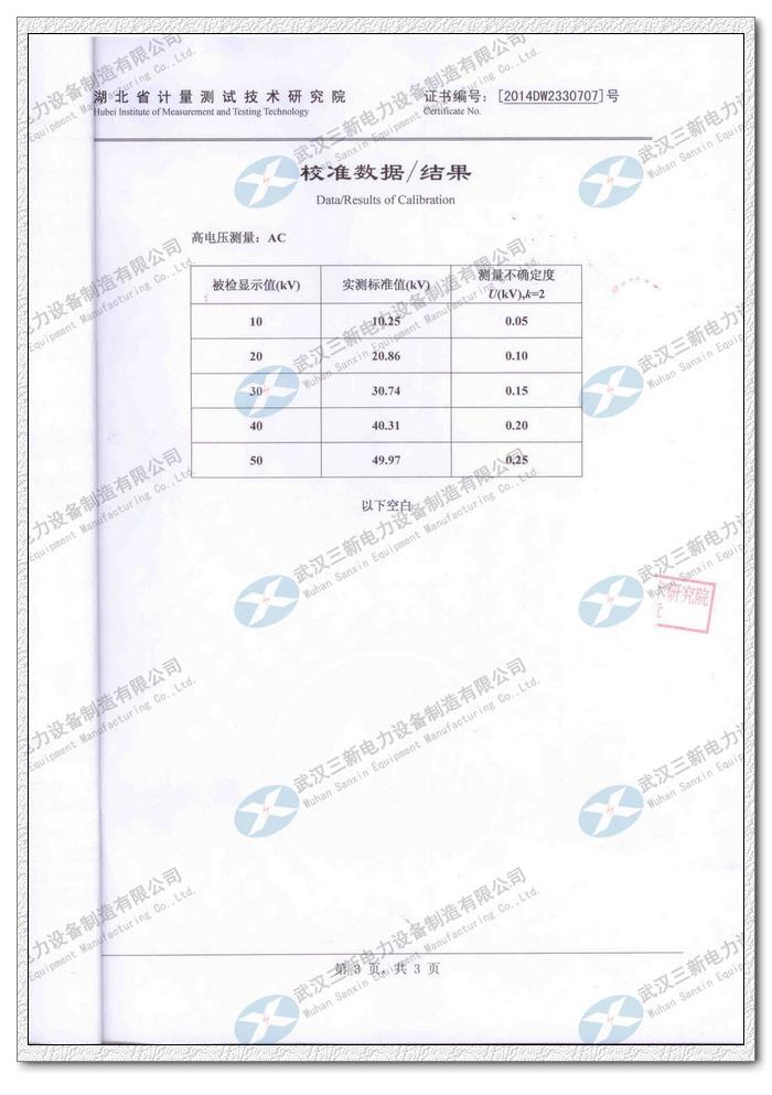 20140505_ydjz高压试验变压器校准证书