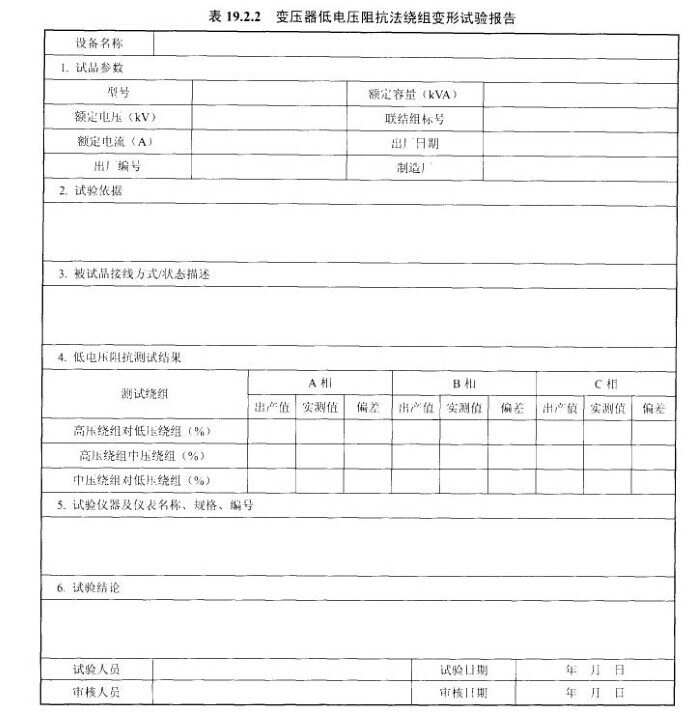 变压器低电压阻抗法绕组变形试验报告示意图
